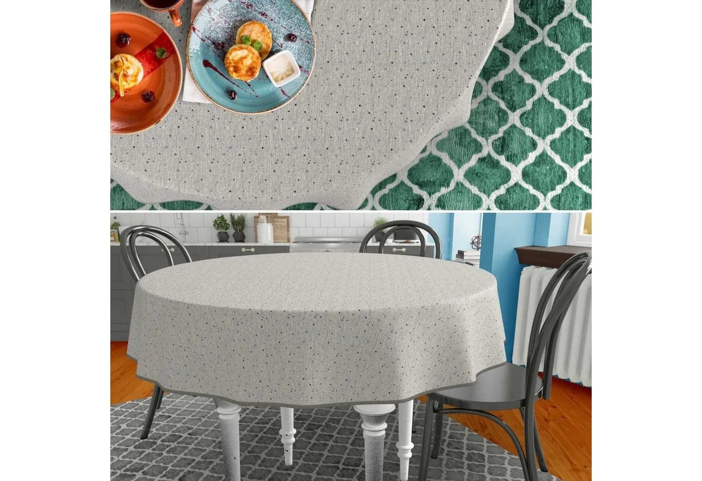 ANRO Tischdecke beschichtete Baumwolle Aquarell-Motive Grau