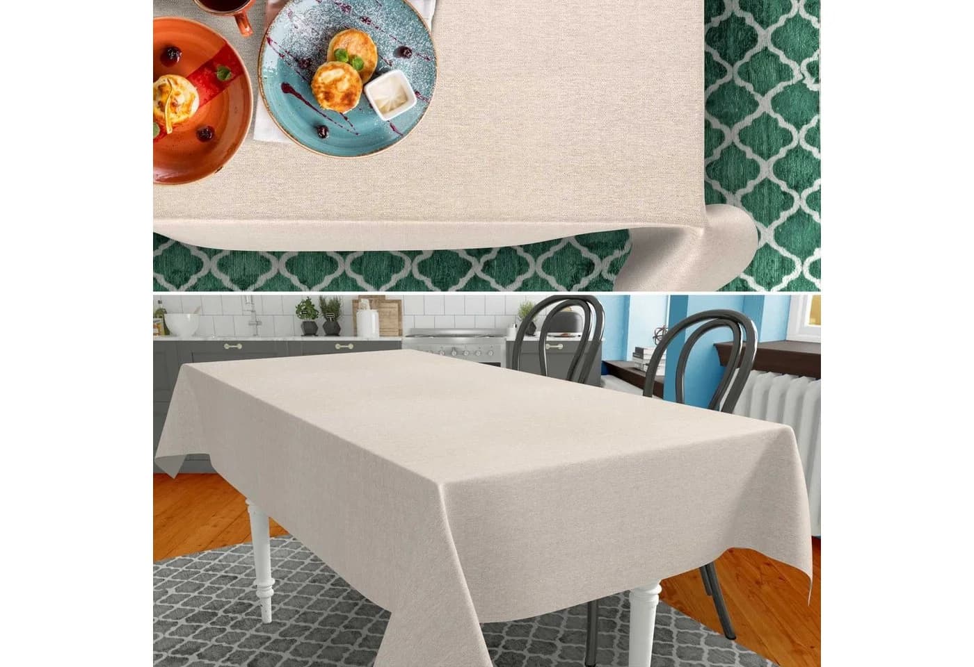 ANRO Tischdecke Beige-Grau Uni wasserabweisend Stoff