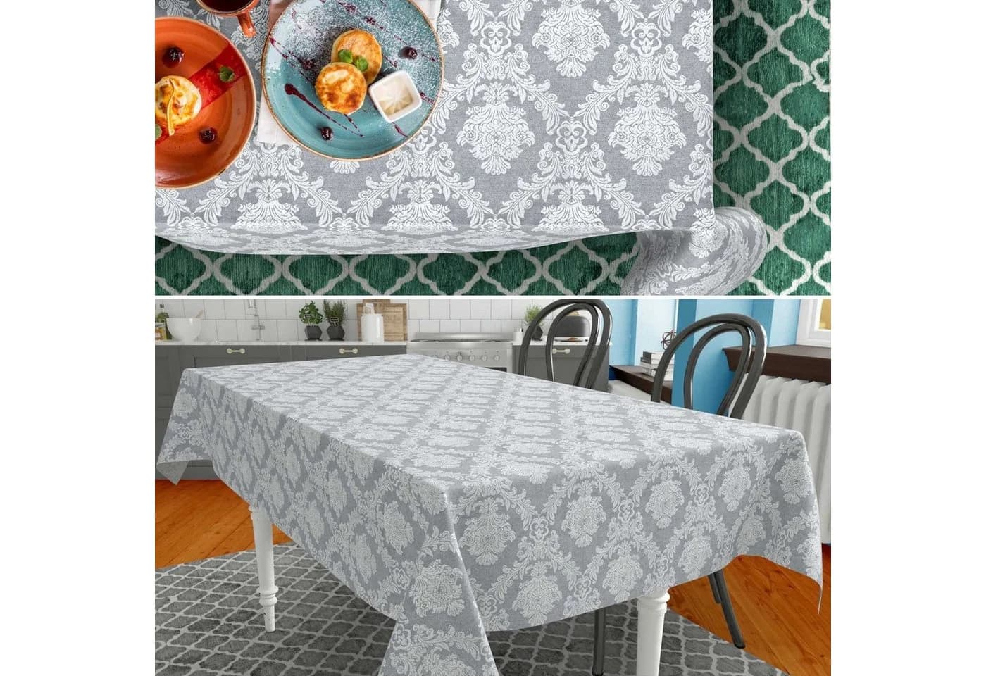 ANRO Tischdecke Stoff UNI Beige/Grau wasserabweisend