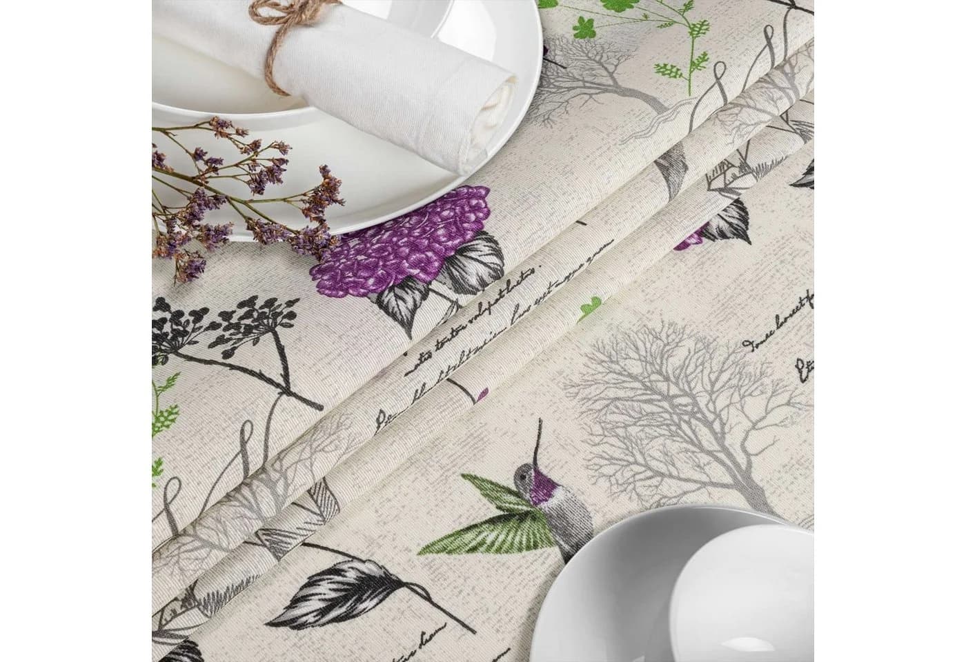 ANRO Tischdecke Beige Hortensien Blumen Botanik Stoff mit Schutzbeschichtung - Bild 4