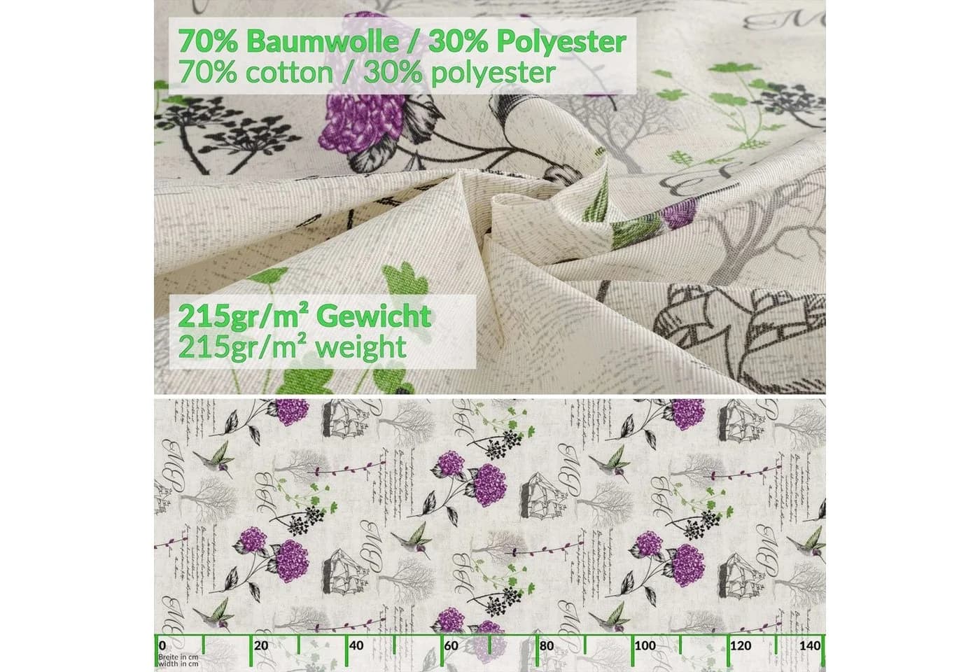 ANRO Tischdecke Beige Hortensien Blumen Botanik Stoff mit Schutzbeschichtung - Bild 5
