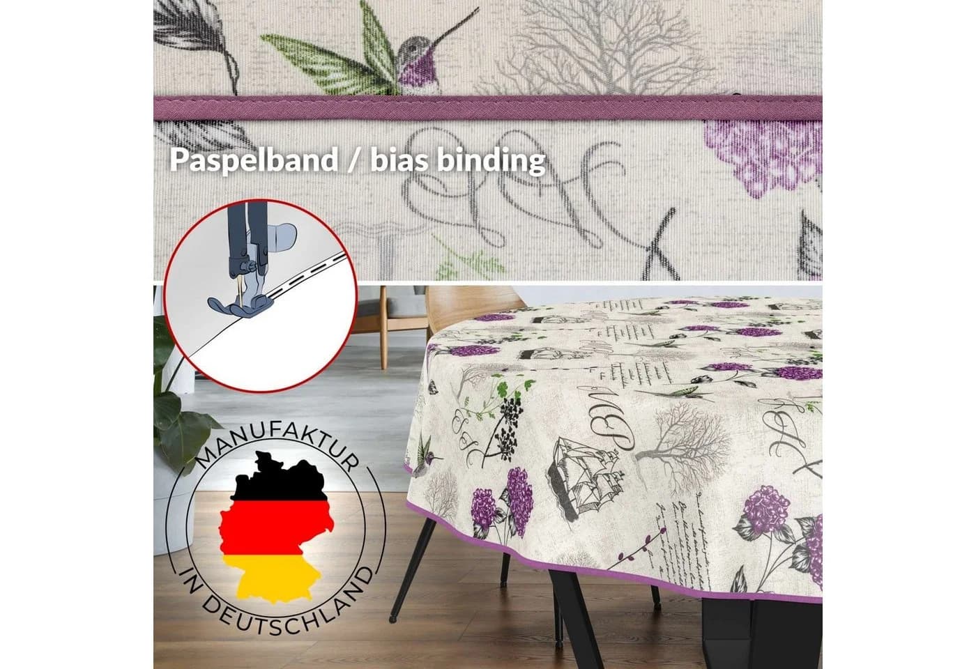 ANRO Tischdecke mit Blumen Botanik aus Stoff Tischwäsche mit Beschichtung - Bild 3
