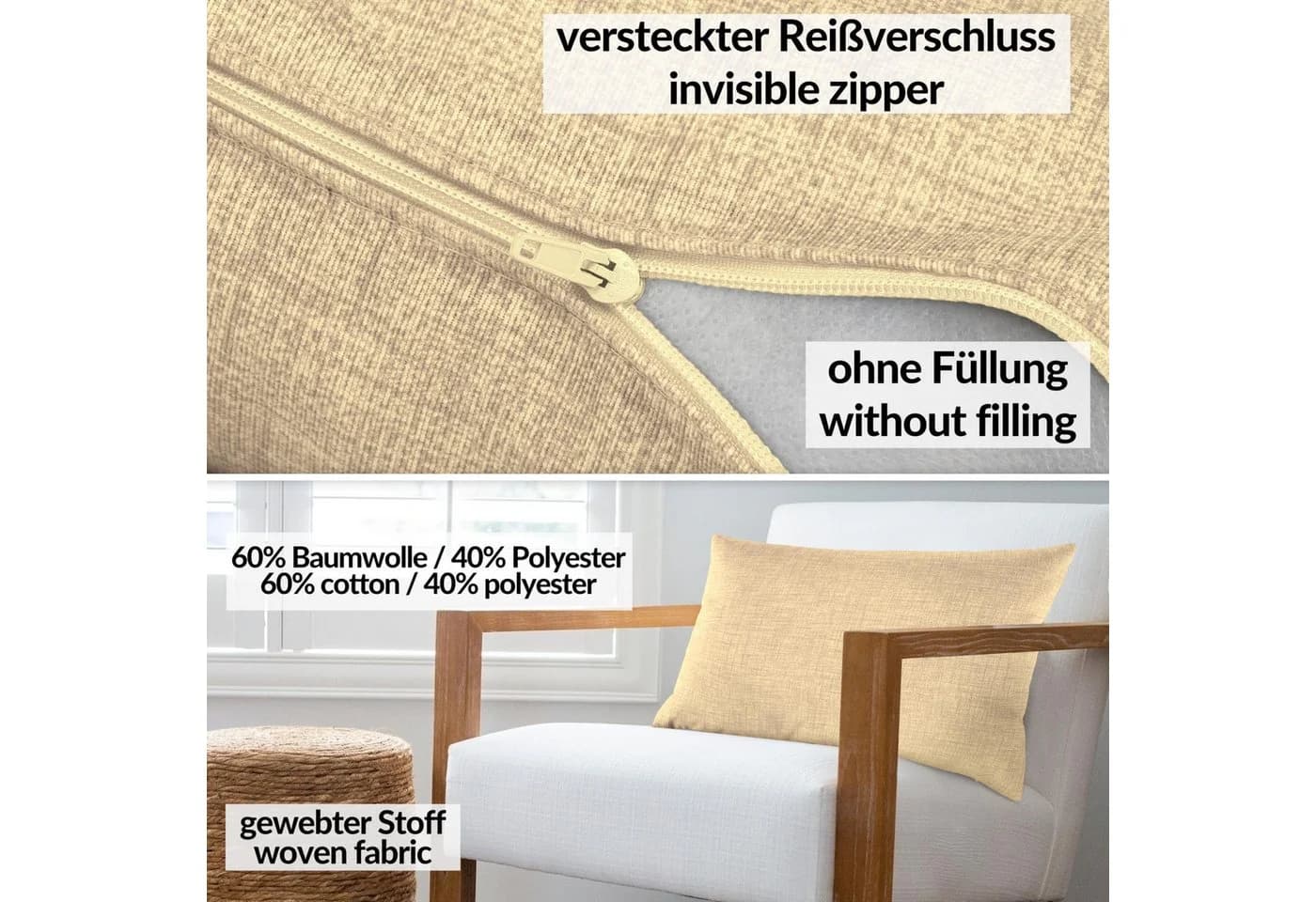 ANRO Dekokissen MrJack Kissenbezug Leinenoptik Uni Weißgrau - Bild 3