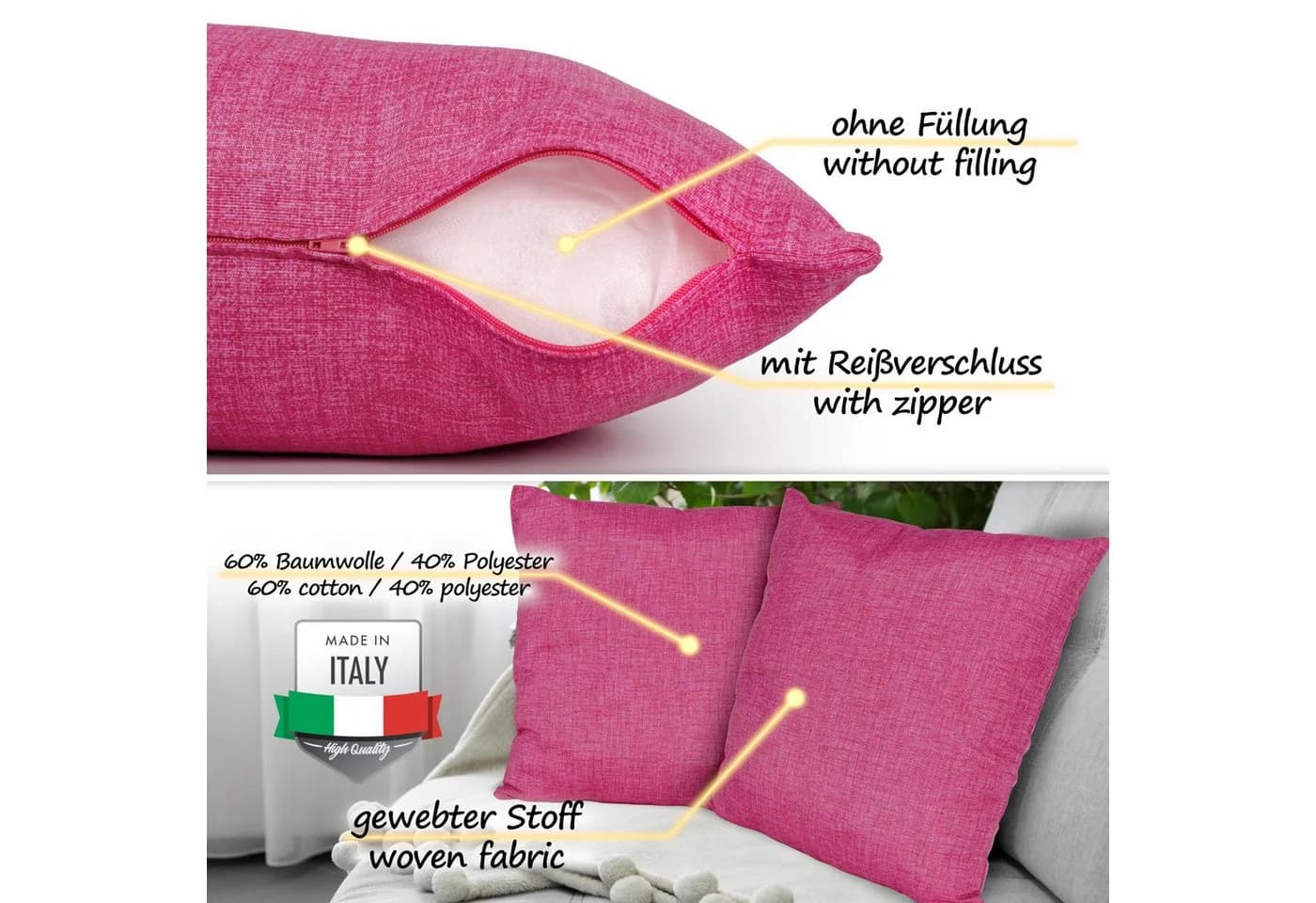 ANRO Dekokissen Kissenhülle Fuchsia Leinenoptik - Bild 3