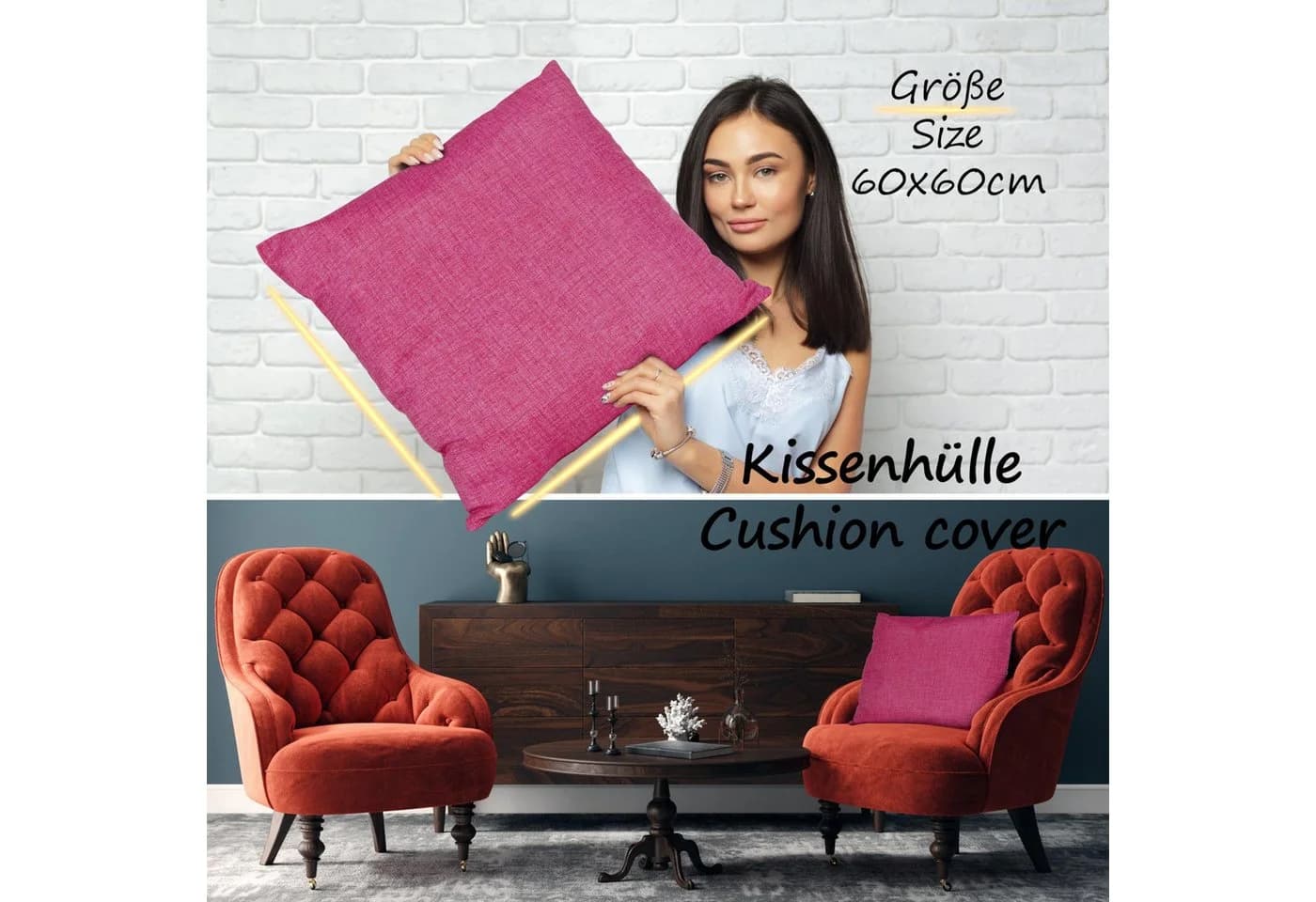 ANRO Dekokissen Kissenhülle Fuchsia Leinenoptik - Bild 4