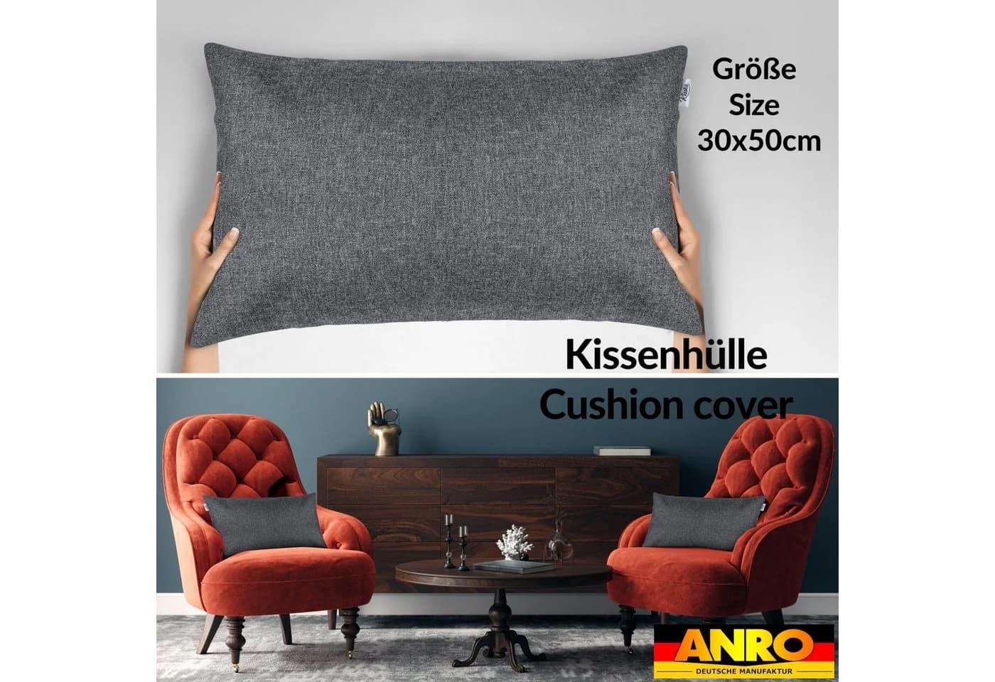 Kisska Dekokissenhülle TIZI Anthrazit Leinen-Optik 50x30cm - Bild 4