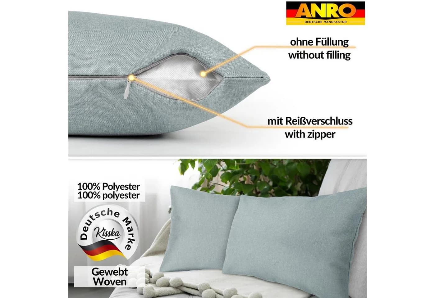 Kisska Dekokissenhülle TIZI Grünblau Leinen-Optik - Bild 3