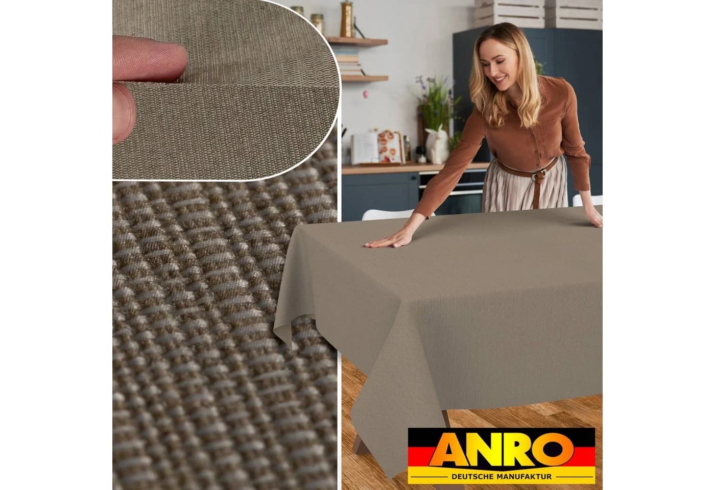 ANRO Tischdecke Sand Jacquard mit TEFLON & Acryl-Beschichtung