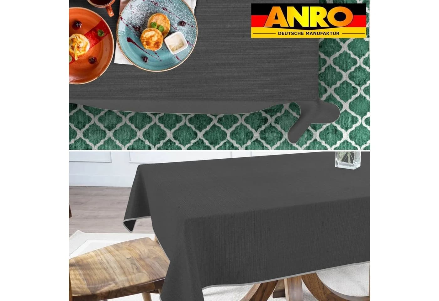 ANRO Tischdecke Grau 60% Baumwolle Polyester TEFLON-Beschichtung