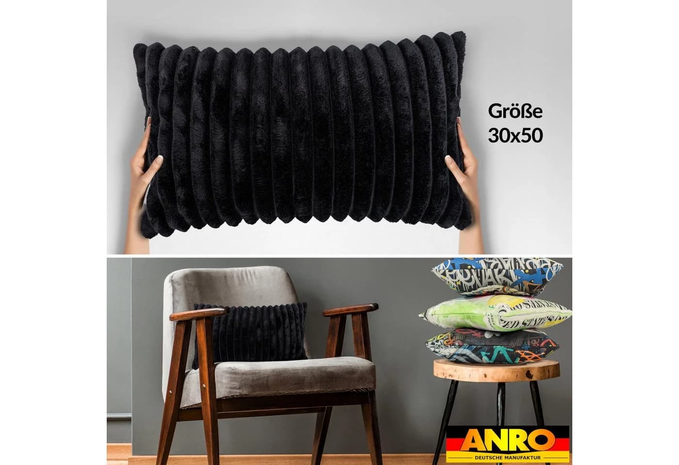 Kisska Dekokissen LILLI BIG CORD Velour Ambiente dekorieren, Kissenüberzug ohne Füllung BIG-Cord UNI 50x30cm Einfarbig Schwarzblau - Bild 4