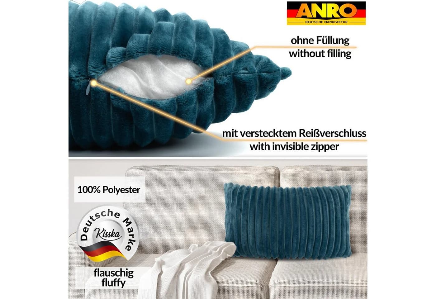 Kisska Dekokissen LILLI BIG CORD Velour Türkis 50x30cm - Bild 3