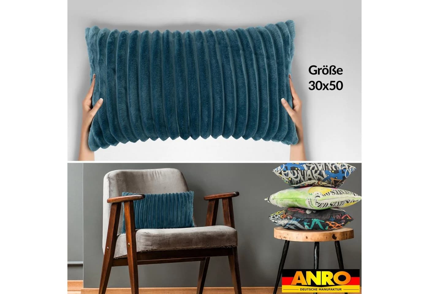 Kisska Dekokissen LILLI BIG CORD Velour Türkis 50x30cm - Bild 4