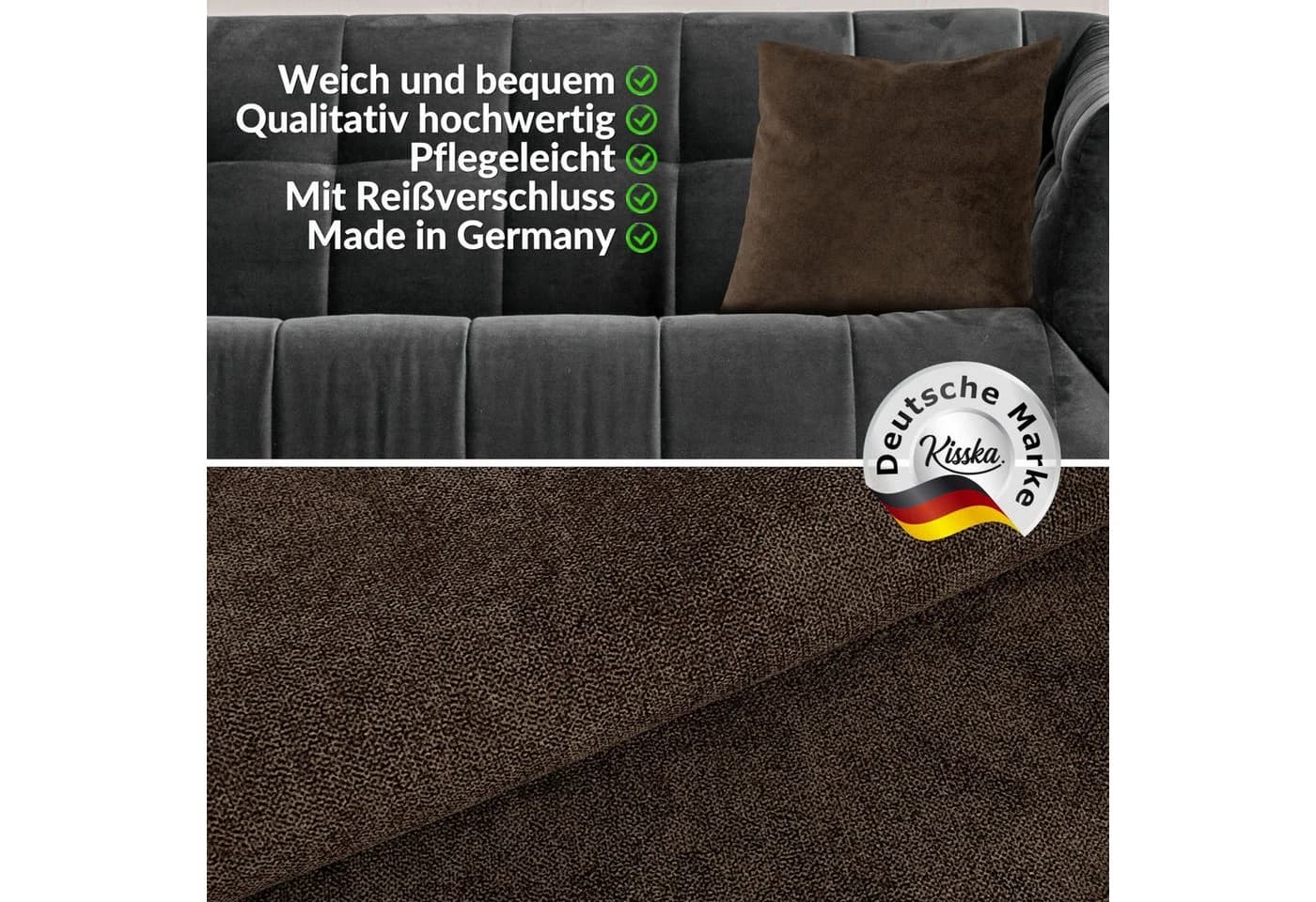 Kisska Dekokissenhülle Dunkelbraun Velour 40x40 cm