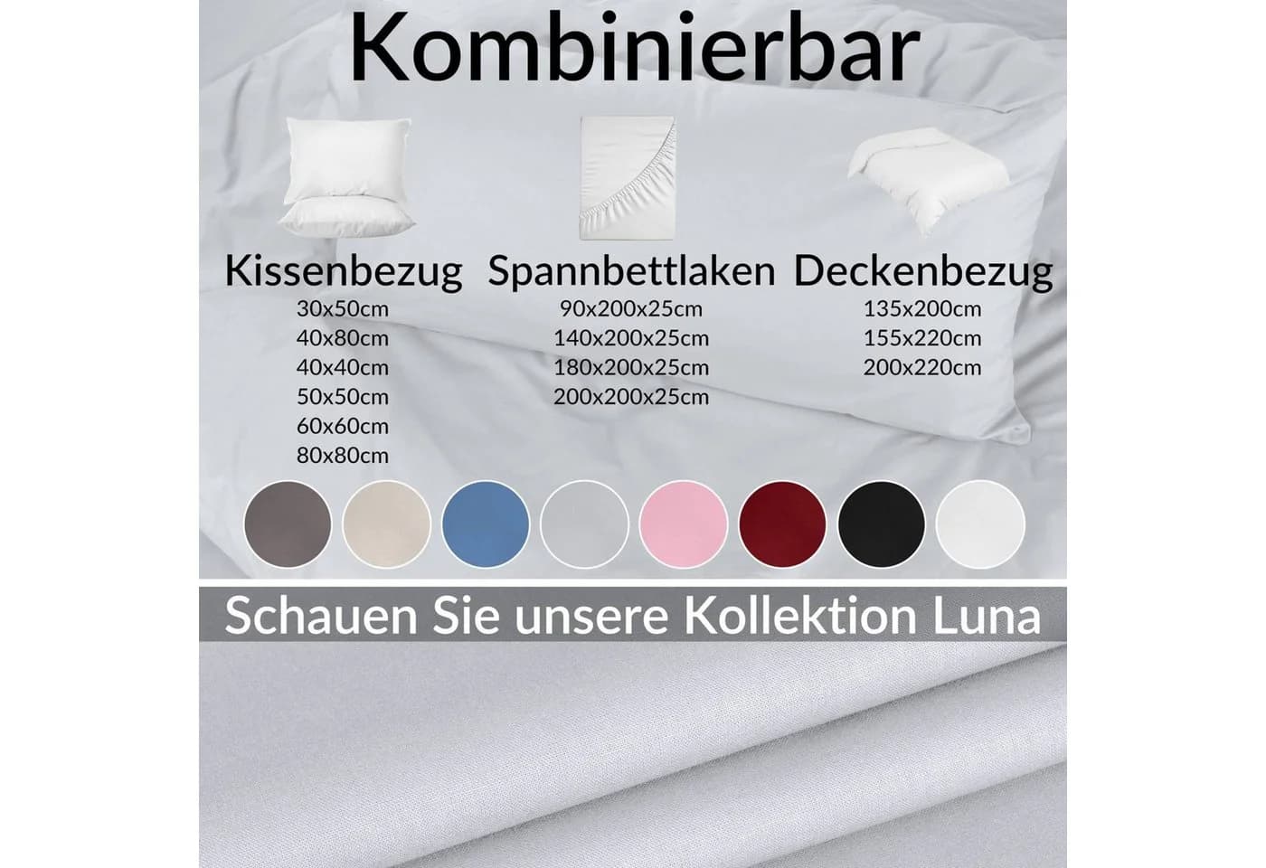 Kisska Kissenbezug LUNA Hellgrau 100% Baumwolle - Bild 4
