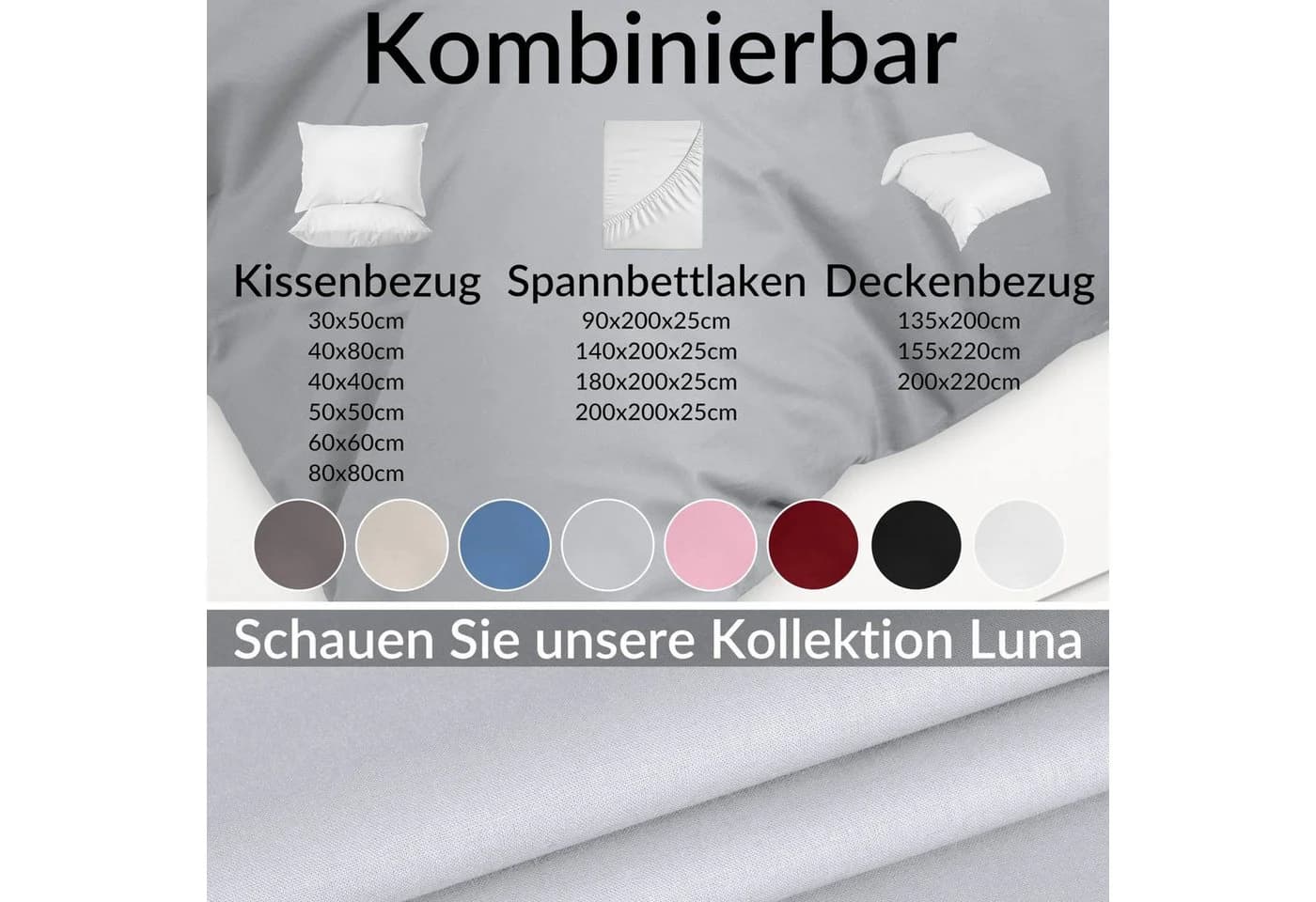 Kisska Bettbezug LUNA Hellgrau Baumwolle Atmungsaktiv - Bild 4