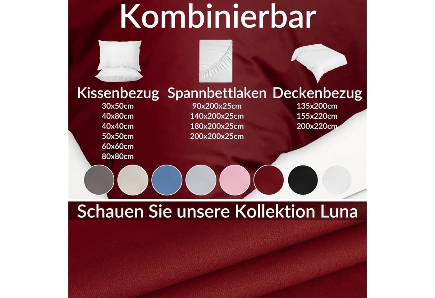 Kisska Bettbezug LUNA aus Baumwolle 155x220cm Bordeaux - Bild 4