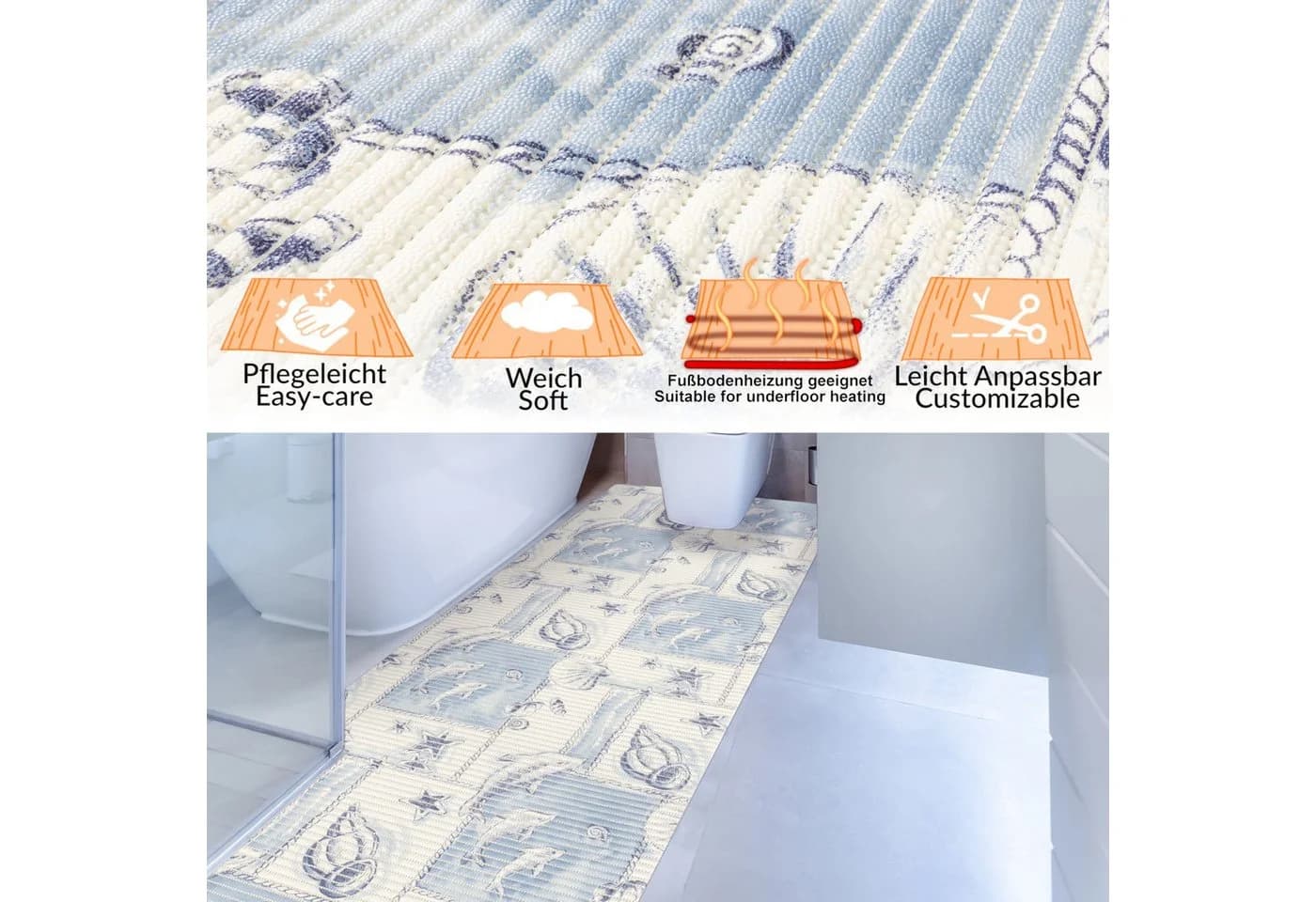 ANRO Schaum-Badematte Blau-Weiß Delfine PVC Rutschhemmend - Bild 3