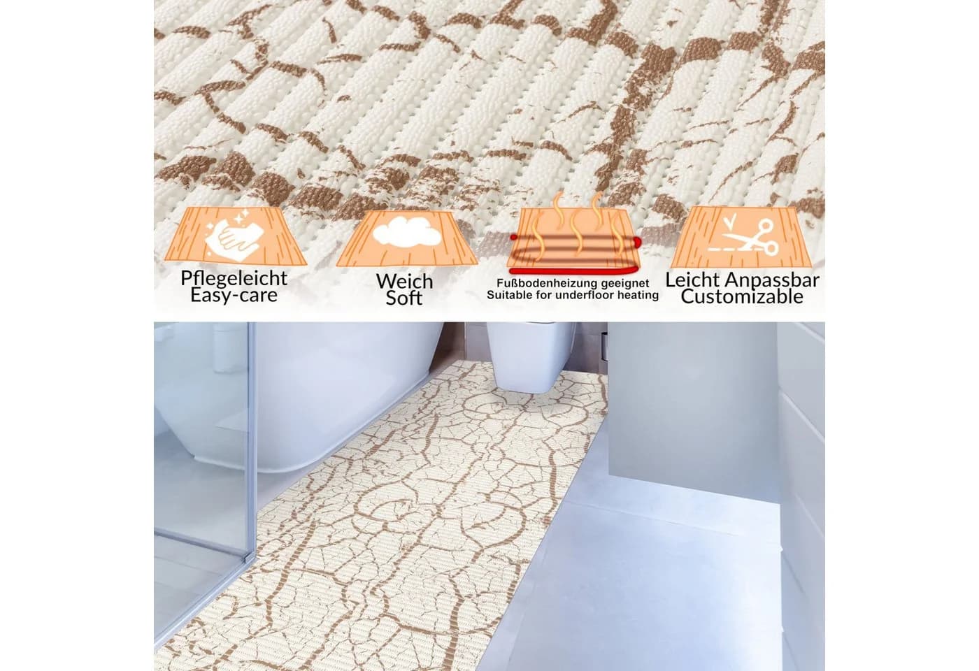 ANRO Schaum-Badematte Rutschhemmend PVC Weichschaum Beige-Weiß - Bild 3
