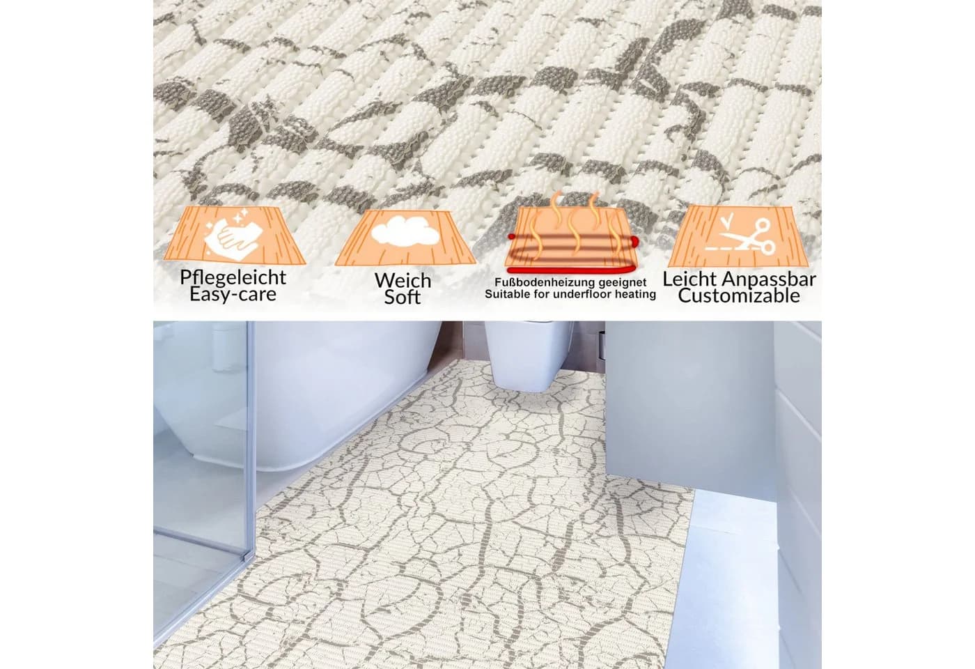 ANRO Badematte PVC Weichschaum 100x130cm Marmor Grau-Weiß - Bild 3