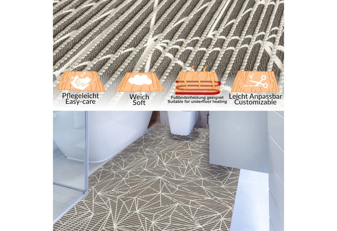 ANRO Schaum-Badematte Anthrazit Rutschhemmend PVC - Bild 3