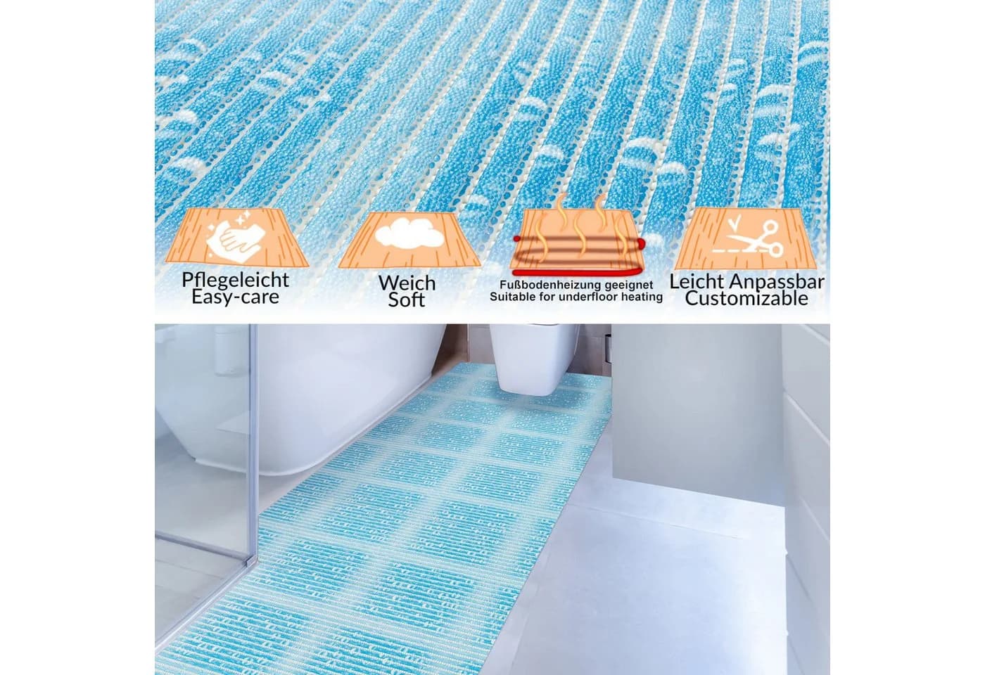 ANRO Schaum-Badematte Hellblau Rutschhemmend PVC Weichschaum - Bild 3