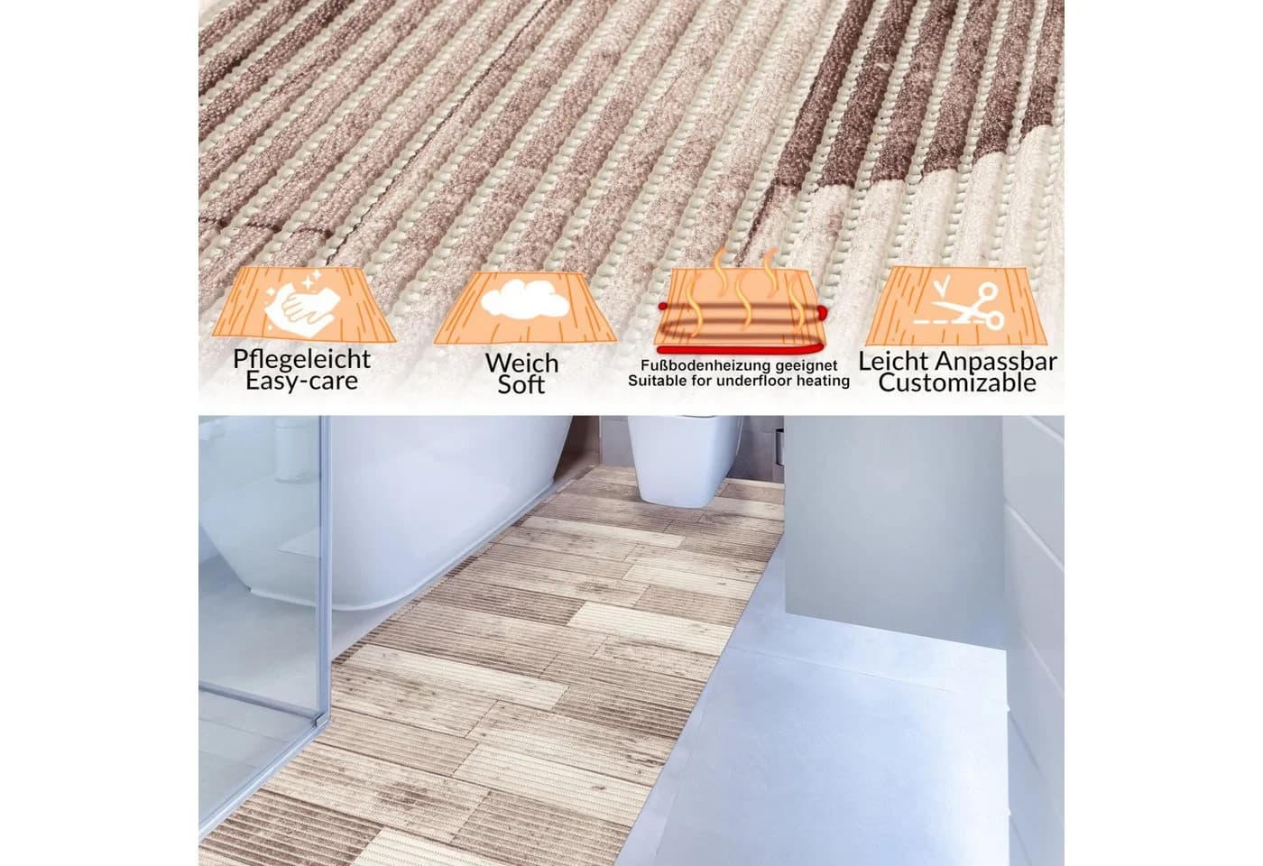 ANRO PVC-Weichschaummatte Badematte Braun Rutschhemmend - Bild 3