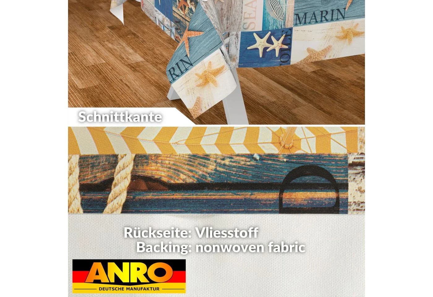 ANRO Tischdecke Wachstuch abwaschbar Maritim Blau - Bild 3