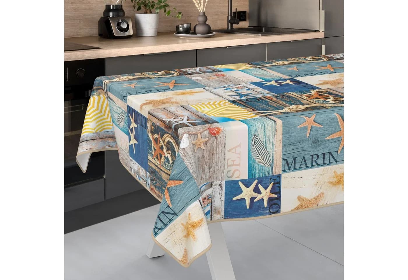 ANRO Tischdecke Wachstuch abwaschbar Maritim Blau