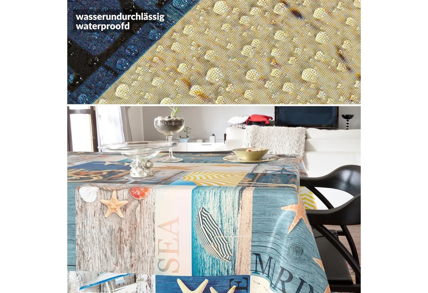 ANRO Tischdecke Wachstuch abwaschbar Maritim Blau - Bild 4