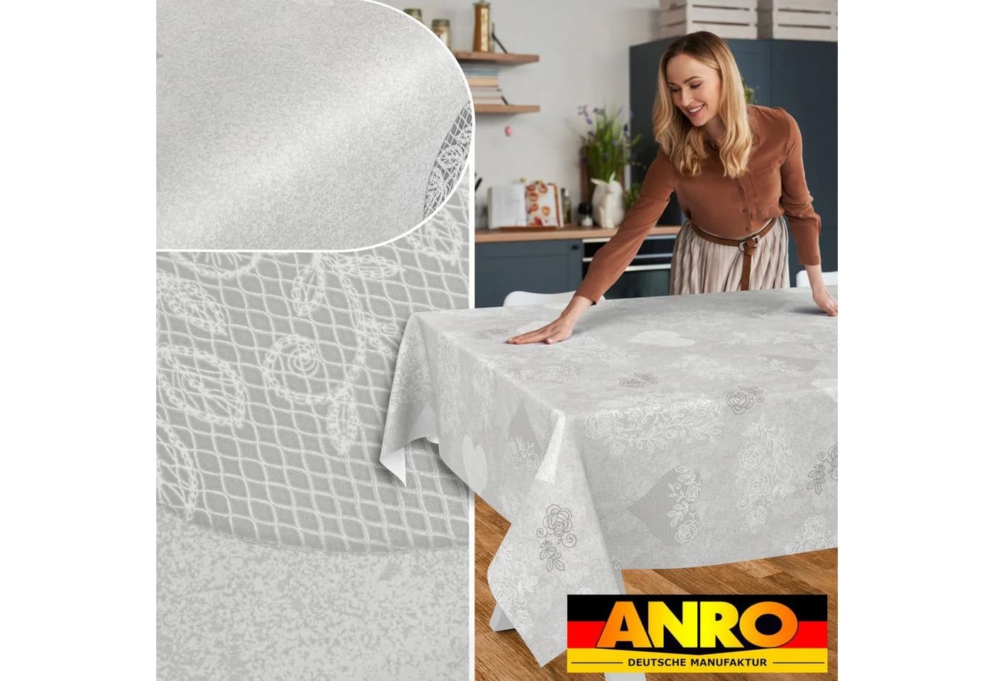 ANRO Wachstuch Tischdecke Grau Wasserabweisend Abwaschbar - Bild 5