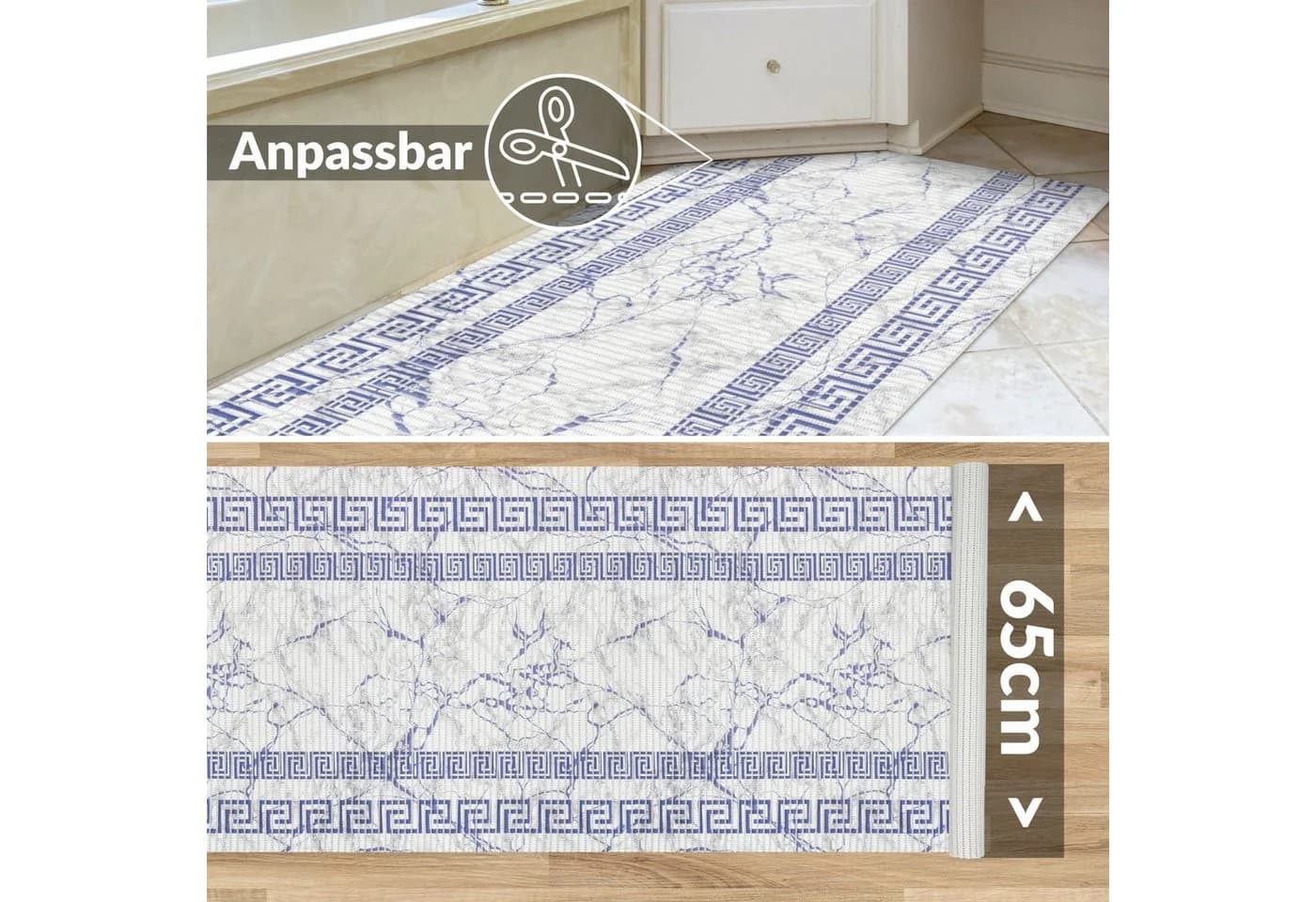 ANRO Schaum-Badematte Griechisch-Mäander 100x65cm Marmor Mäander Blau