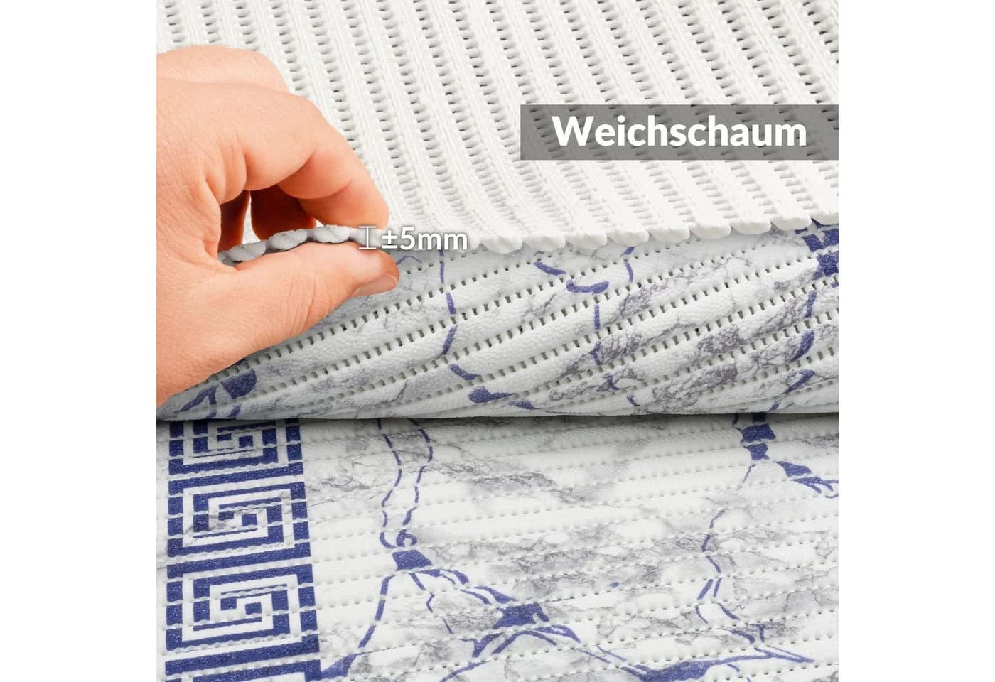 ANRO Schaum-Badematte Griechisch-Mäander 100x65cm Marmor Mäander Blau - Bild 5