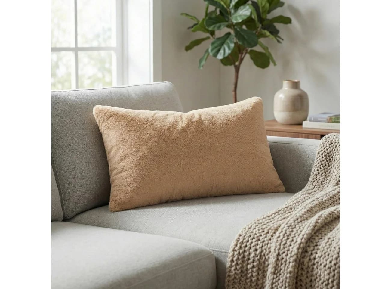ANRO Dekokissen Kunstfell Beige 30x50cm Kuschelkissen