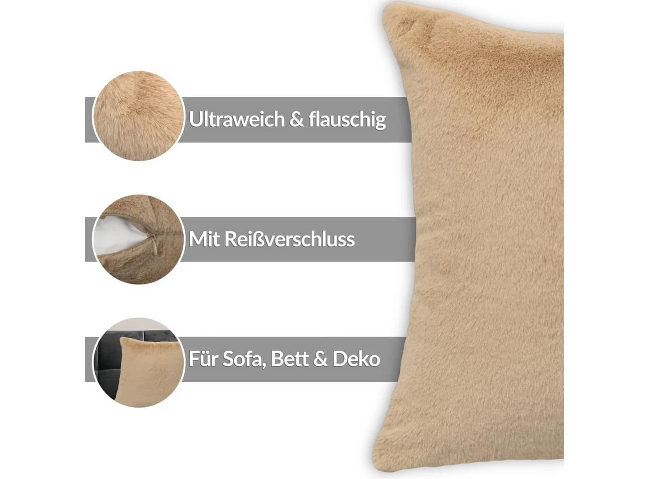 ANRO Dekokissen Kunstfell Beige 30x50cm Kuschelkissen - Bild 4