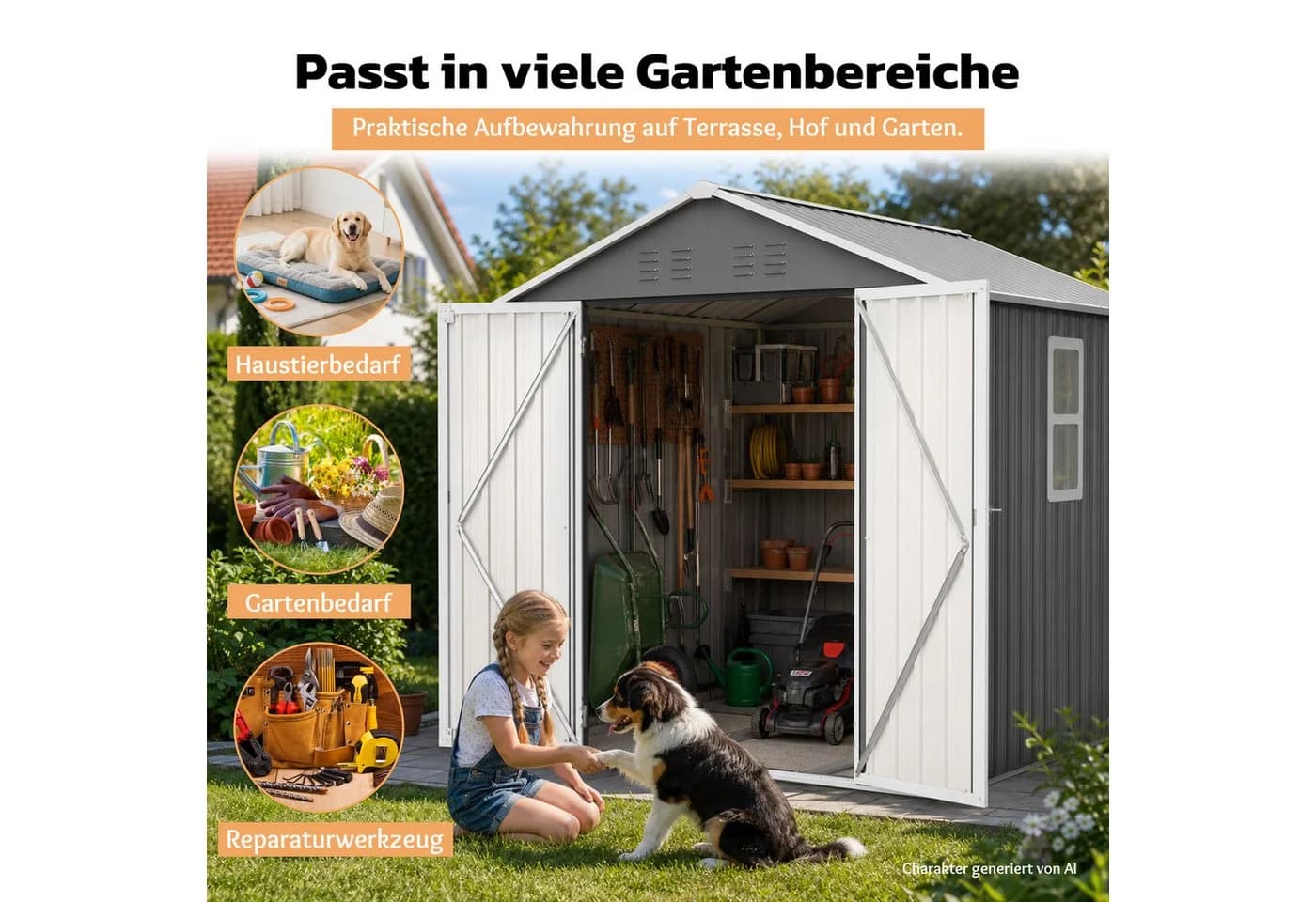 Blossom Metall-Geräteschuppen Grau mit Satteldach - Bild 3