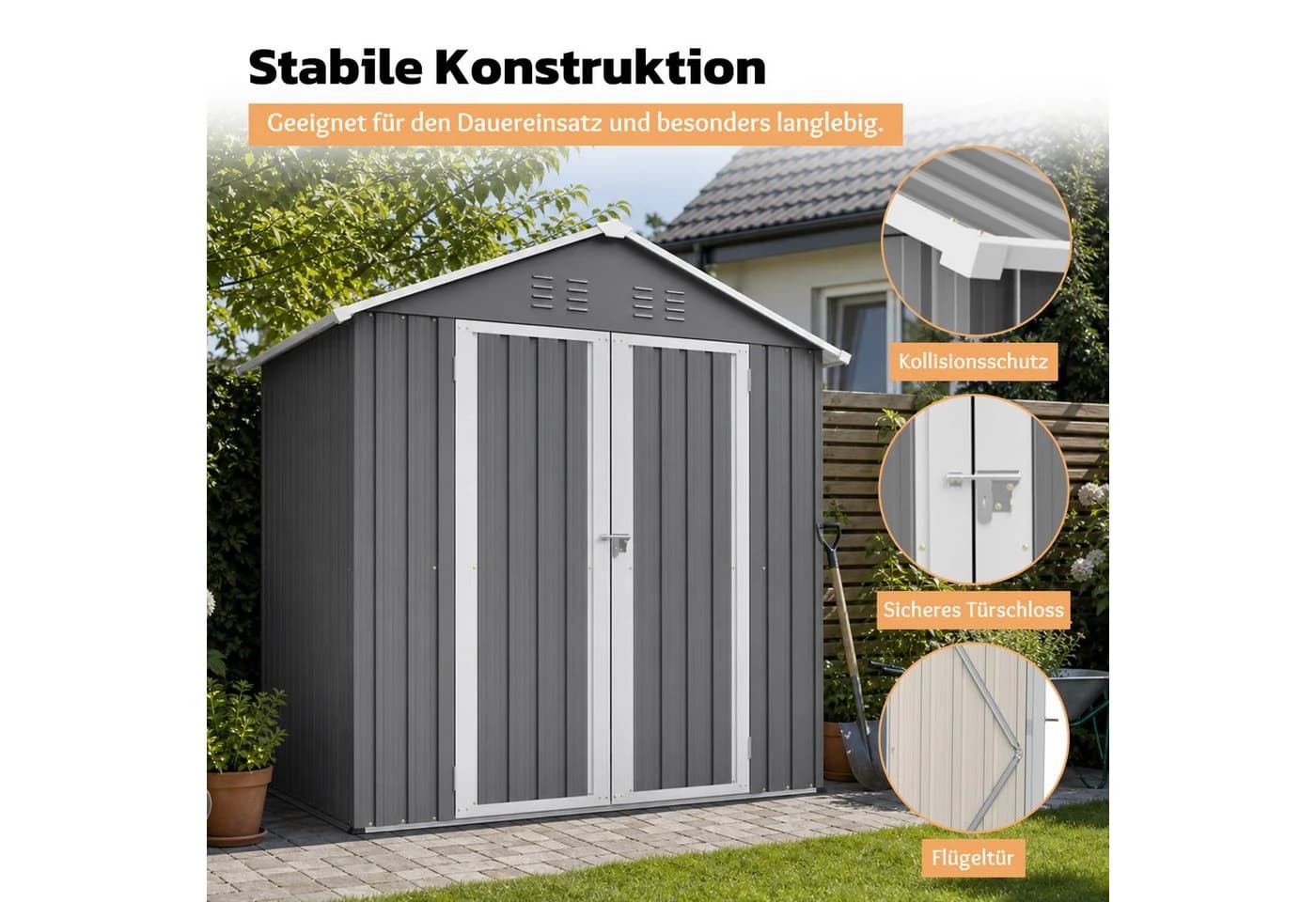 Blossom Metall-Geräteschuppen Grau mit Satteldach - Bild 4