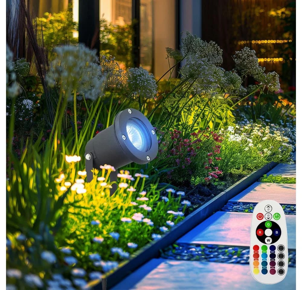 etc-shop LED Gartenstrahler Schwarz RGB mit Fernbedienung