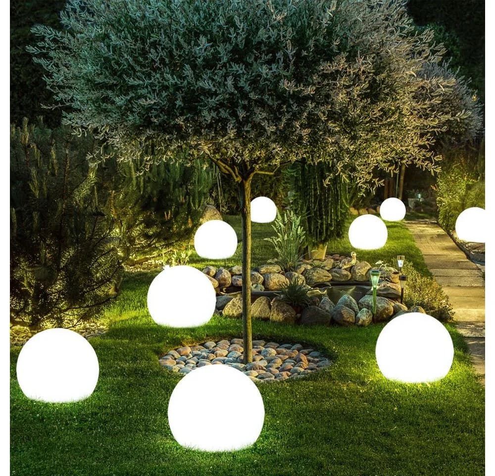 ETC-SHOP 9er Set LED Solar Gartenleuchten Grau/Weiß Kugeldesign - Bild 2