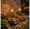 etc-shop LED Solarleuchte Warmweiß 2er Set Flammen Optik Glas Kugel Steck Strahler Bild 2