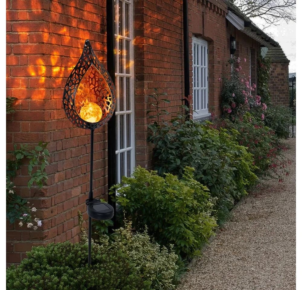 etc-shop LED Solarleuchte Warmweiß 2er Set Flammen Optik Glas Kugel Steck Strahler - Bild 3