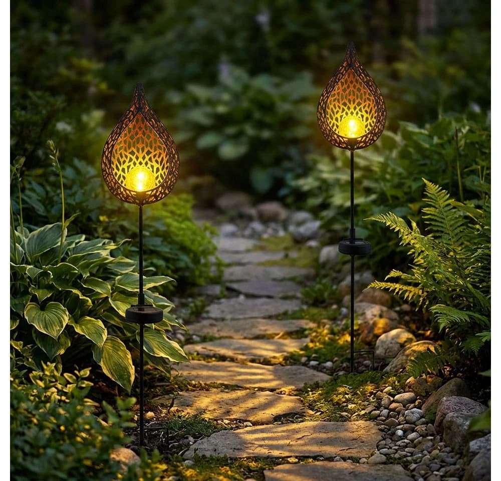 etc-shop LED Solarleuchte Warmweiß 2er Set Flammen Optik Glas Kugel Steck Strahler - Bild 4