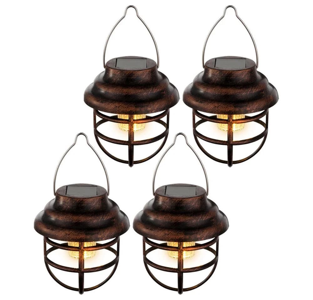 ETC-SHOP LED Solarleuchte 4er Set Hängeleuchte Gitter Design Braun Transparent - Bild 2