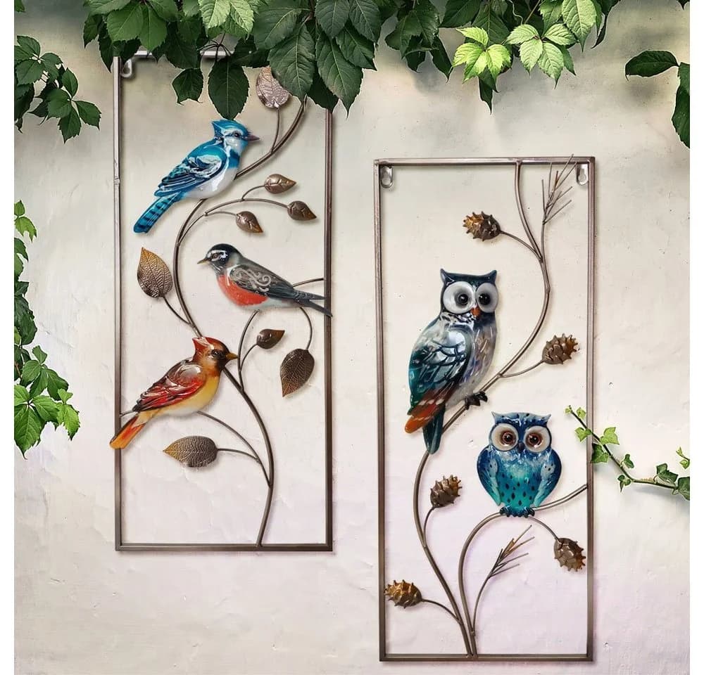 ETC-SHOP Wandbild Metall 2er Set Bunt Vogel Design