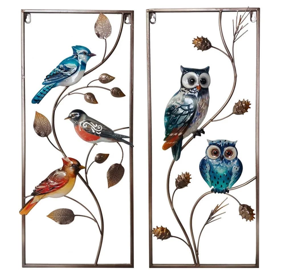ETC-SHOP Wandbild Metall 2er Set Bunt Vogel Design - Bild 2