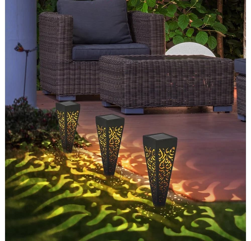 ETC-Shop LED Solarleuchte 3er Set Warmweiß Schwarz Gold