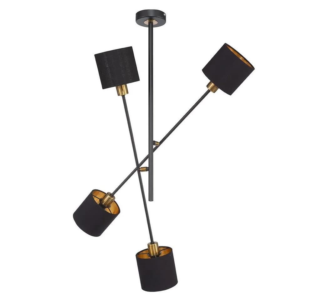 WOFI Deckenleuchte Orion Schwarz/Gold Metall Stoff 4 Flammig