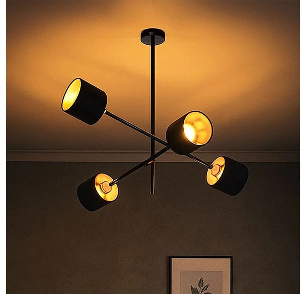 WOFI Deckenleuchte Orion Schwarz/Gold Metall Stoff 4 Flammig - Bild 3