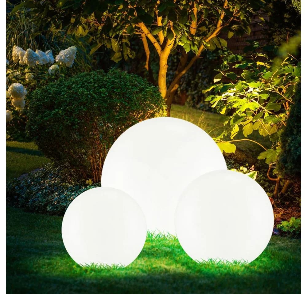ETC-SHOP LED Solarleuchten 3er Set Solarkugeln weiß/silber