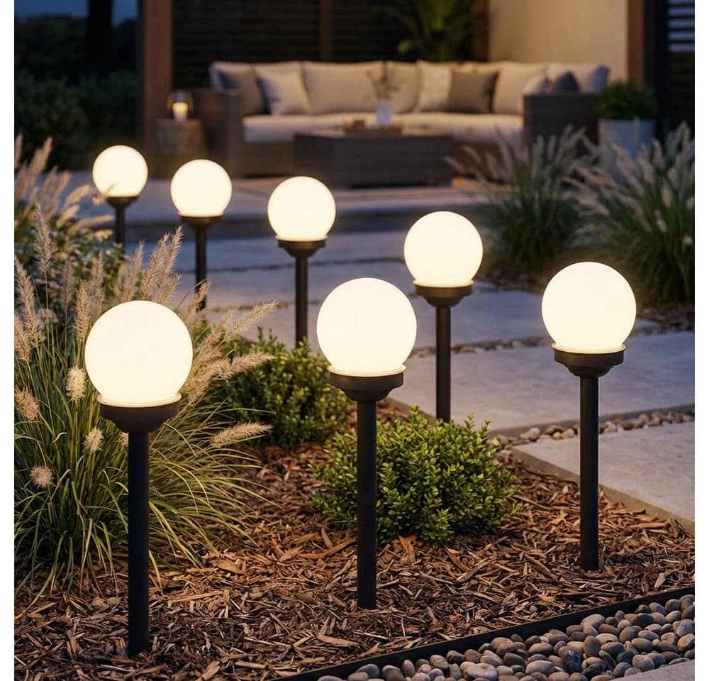 ETC-SHOP 7er Set LED Solarleuchte Kugel Garten warmweiß Kunststoff - Bild 3