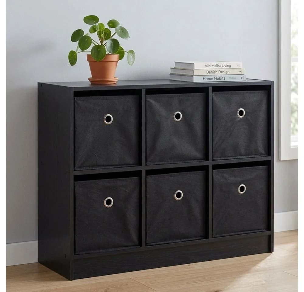 ETC-SHOP Standregal Schwarz mit 6 Faltboxen - Bild 2
